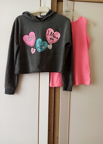 Kız Çocuk Gri Kapüşonlu Sweatshirt - Görsel 3