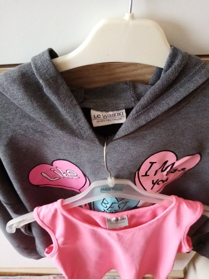 Kız Çocuk Gri Kapüşonlu Sweatshirt - Görsel 4