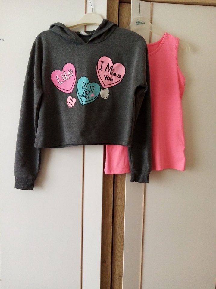 Kız Çocuk Gri Kapüşonlu Sweatshirt - Görsel 3