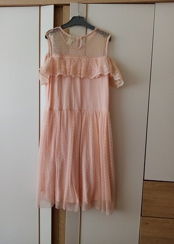 LC Waikiki Pembe Bohem Kız Elbisesi Fırfırlı
