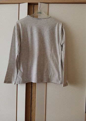 Kız Çocuk Gri Uzun Kollu Baskılı Tişört - Görsel 2