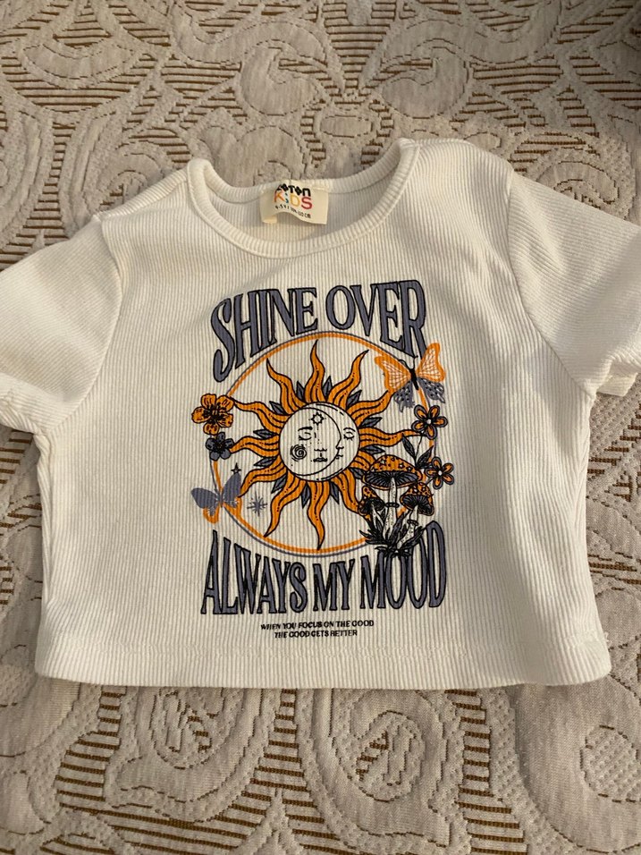 Kız Çocuk Beyaz Baskılı Kısa Kollu Tişört - Görsel 3