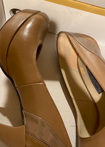 Bej Deri Platform Topuklu Kadın Stiletto - Görsel 5