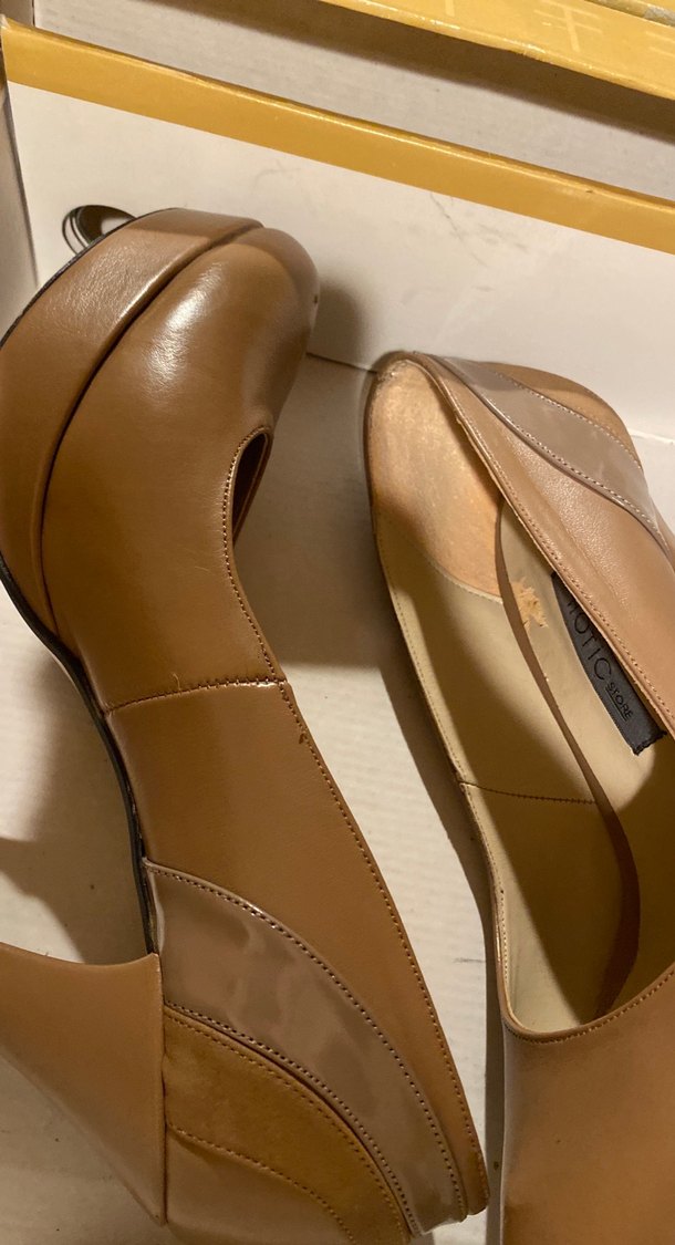 Bej Deri Platform Topuklu Kadın Stiletto - Görsel 5