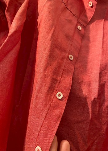 Erkek  Kırmızı Keten Düğmeli Gömlek - Görsel 2