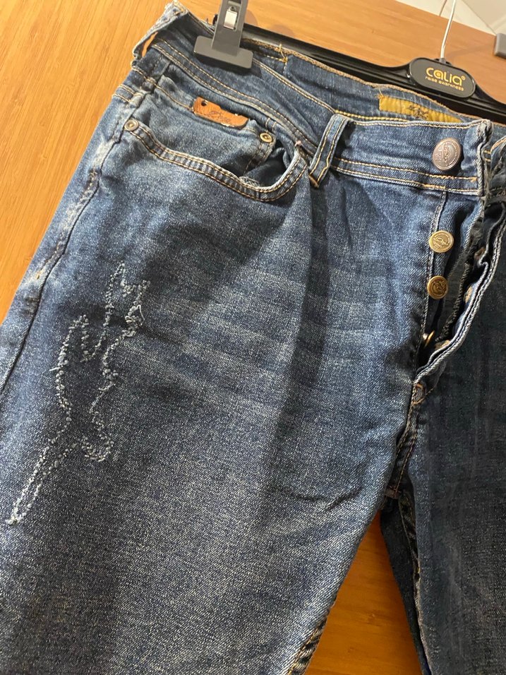 Erkek  Mavi Denim Midi Boy Kot Pantolon - Görsel 4