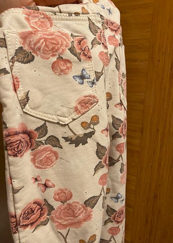 Çiçek Desenli Bej Kız Tayt - Görsel 4