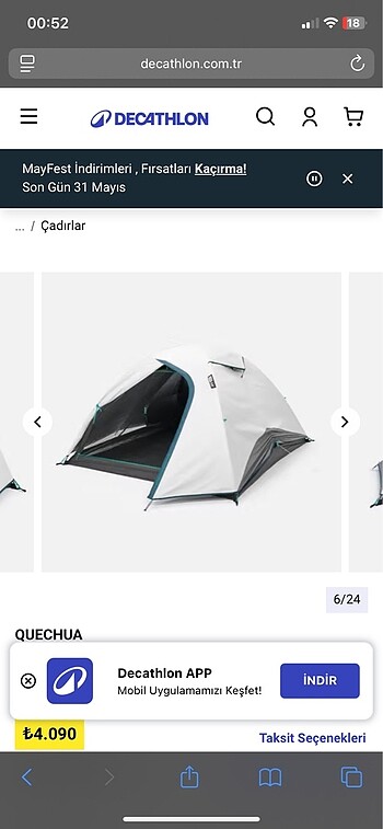 tek ebat Beden Kamp çadırı
