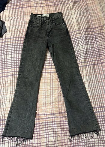 Gri Bağcıklı Regular Fit Midi Kot Pantolon
