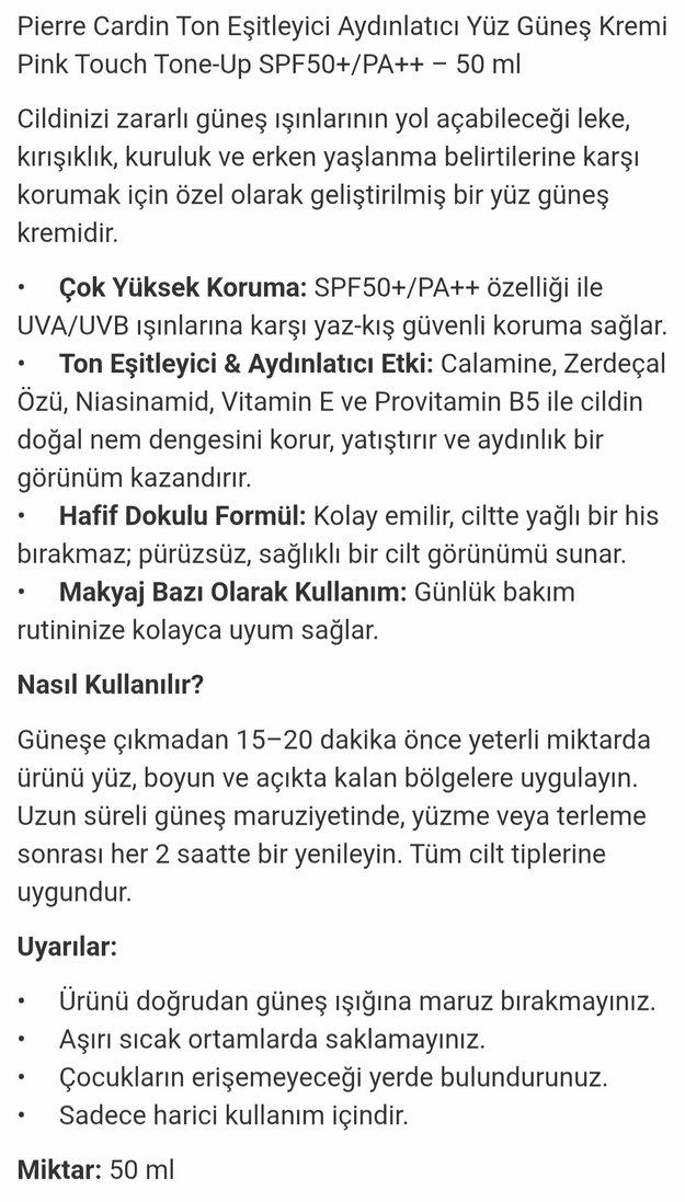 Pierre Cardin Pembe Güneş Kremi SPF50+ Ton Eşitleyici - Görsel 3