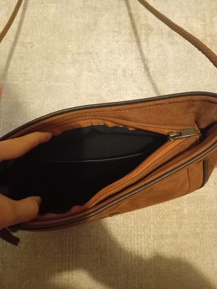 Kahverengi Süet Kadın Omuz Çantası - Görsel 5