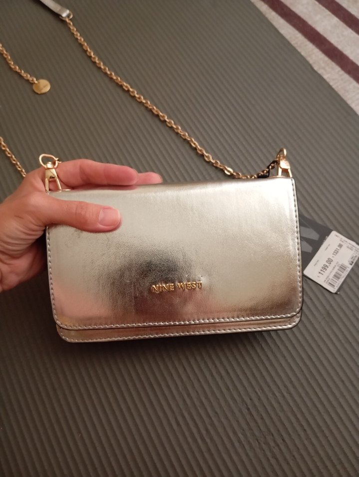 Zincir Detaylı Gri Deri Kadın Çanta - Görsel 4