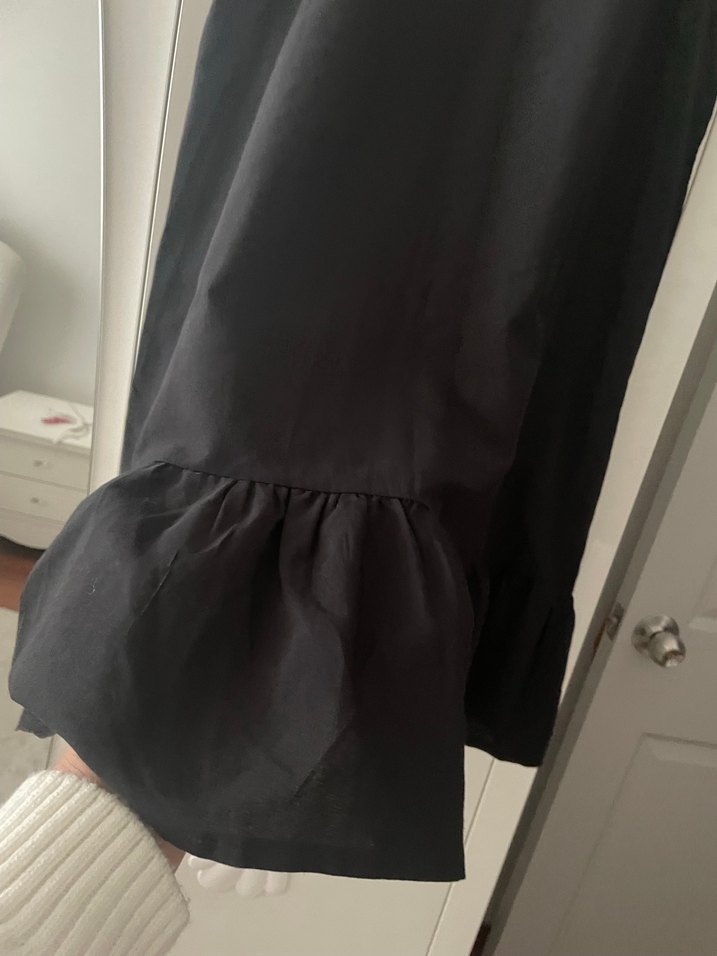 Siyah Kolsuz Mini Elbise Fırfırlı - Görsel 5