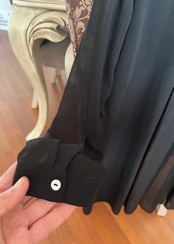 Drapeli Siyah Uzun Hamile Ceketi - Görsel 3