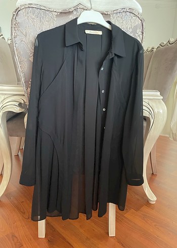 Drapeli Siyah Uzun Hamile Ceketi - Görsel 5