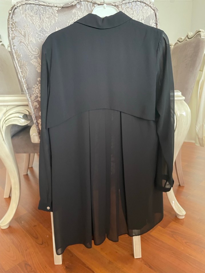 Drapeli Siyah Uzun Hamile Ceketi - Görsel 4