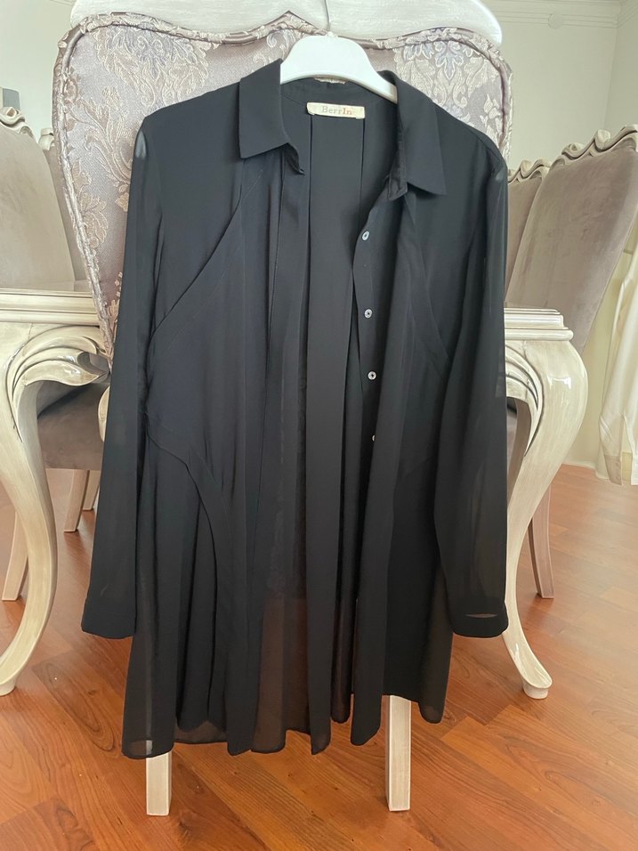 Drapeli Siyah Uzun Hamile Ceketi - Görsel 5