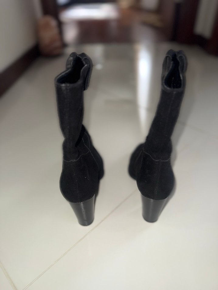 Siyah Süet İnce Topuklu Gotik Bot - Görsel 5