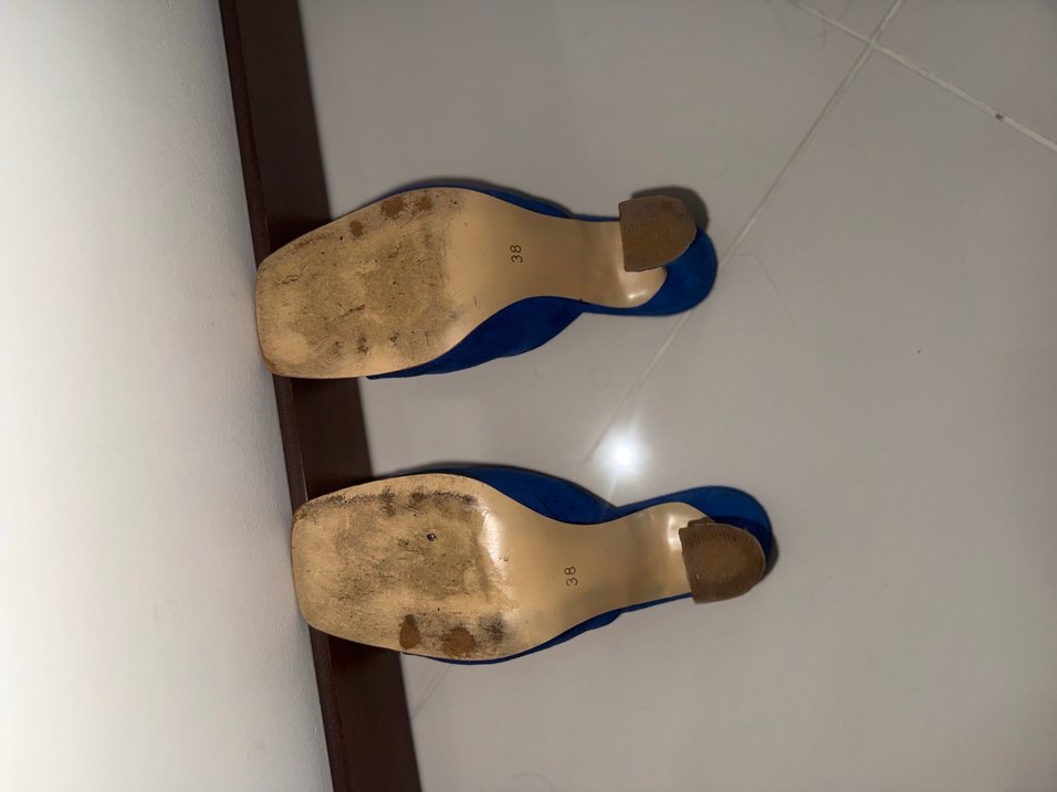 Mavi Süet Tokalı Blok Topuklu Kadın Terlik - Görsel 5