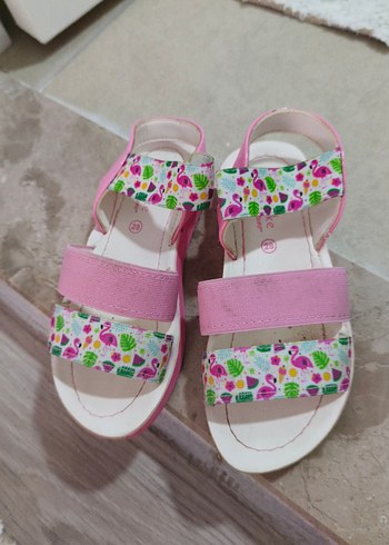 Pembe Baskılı Kız Sandaletleri Velcro Bantlı
