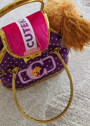 Beden Renk Mor ve Renkli Peluş Köpek Çanta