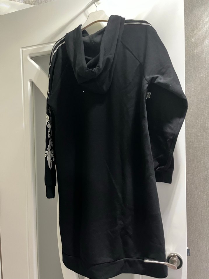 Nakışlı Siyah Kapüşonlu Uzun Kadın sweat - Görsel 4