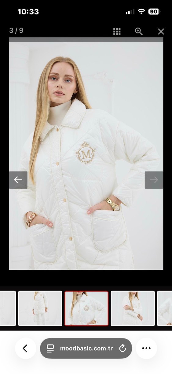 Düğmeli Beyaz Midi Kadın Ceket - Görsel 2