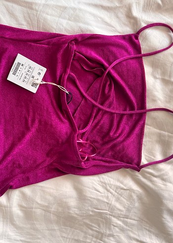 xs Beden bordo Renk Fuşya pembe İpek Görünümlü Askılı Bluz