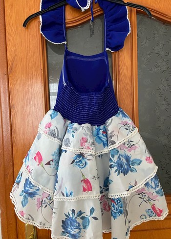 Kız Çocuk Mavi Fırfırlı Bohem Elbise - Görsel 2