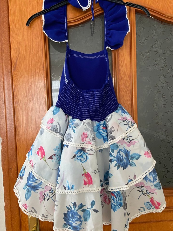 Kız Çocuk Mavi Fırfırlı Bohem Elbise - Görsel 2