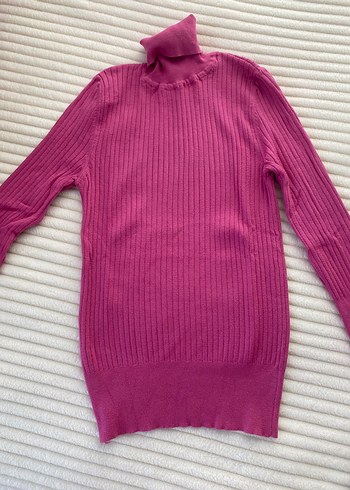 Pembe Yüksek Yakalı Triko Kadın Kazak - Görsel 3