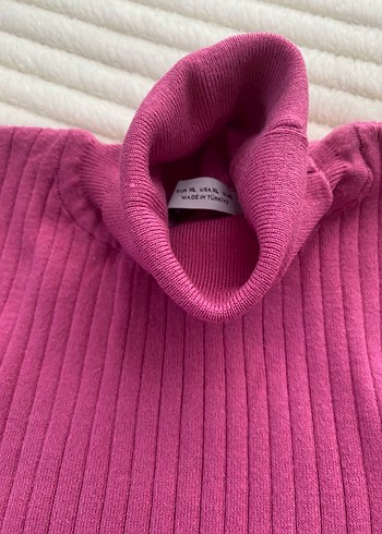 Pembe Yüksek Yakalı Triko Kadın Kazak - Görsel 2
