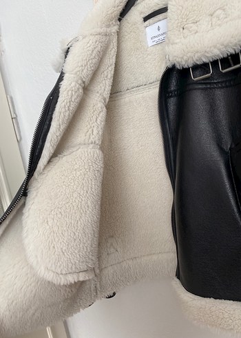 Siyah Kürklü Deri Biker Ceket - Görsel 5