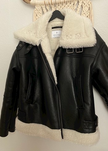 Siyah Kürklü Deri Biker Ceket - Görsel 7