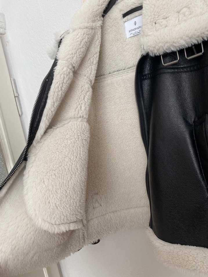 Siyah Kürklü Deri Biker Ceket - Görsel 5