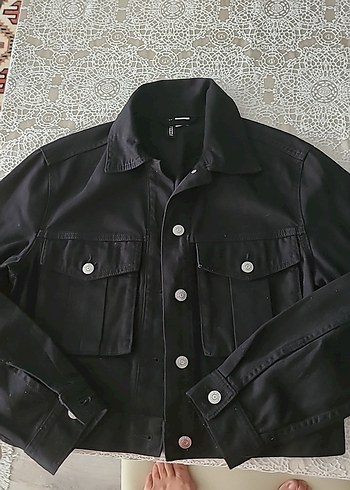 Siyah Kadın Denim Ceket, Düğmeli, Normal Boy