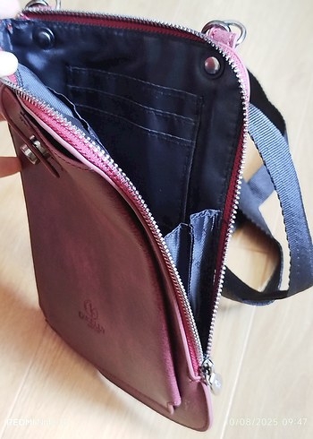 Bordo Suni Deri Çanta Fermuarlı - Görsel 6