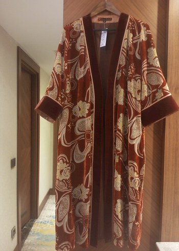 Diğer Uzun Bohem Desenli Saf İpek Kimono