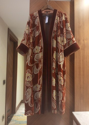 universal Beden Uzun Bohem Desenli Saf İpek Kimono