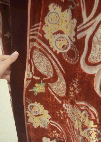 universal Beden bordo Renk Uzun Bohem Desenli Saf İpek Kimono