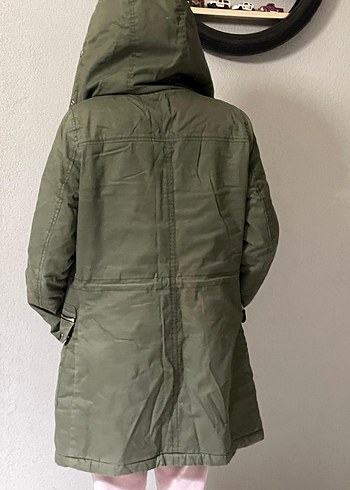 Kadın Haki  keten kumaş kapüşonlu m /s uyumlu kaban - Görsel 4