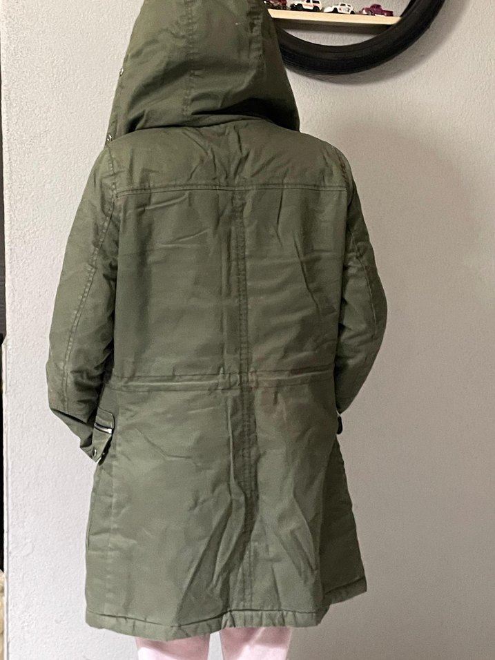 Kadın Haki  keten kumaş kapüşonlu m /s uyumlu kaban - Görsel 4