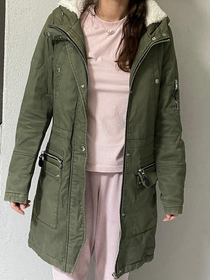 Kadın Haki  keten kumaş kapüşonlu m /s uyumlu kaban - Görsel 3