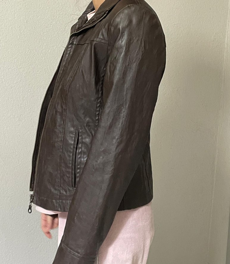 Kahverengi Deri Yüksek Yakalı Kadın Ceket s beden - Görsel 4