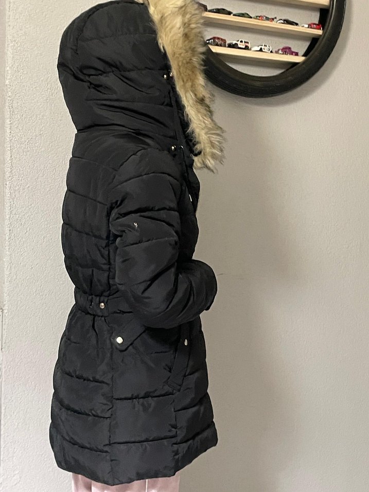 "Zara Bayan Uzun Siyah Puffer Mont - Kürk Kapüşonlu  s beden - Görsel 2