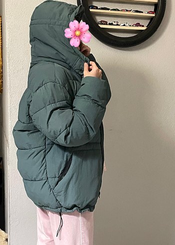 zara puffer yeşil oversıze s/m uygun - Görsel 4