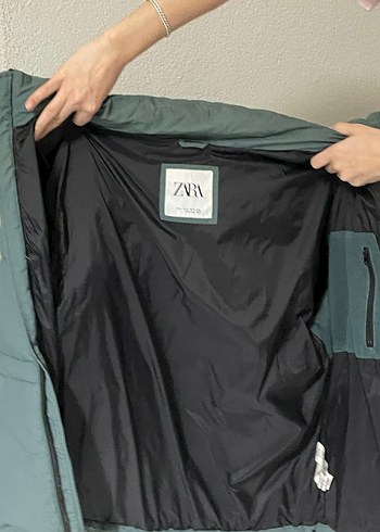 zara puffer yeşil oversıze s/m uygun - Görsel 6