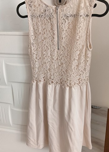 Bej Midi Dantel Detaylı Mini elbise