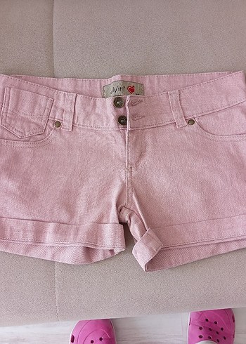 Düğmeli Pembe Mini Kadın Şort