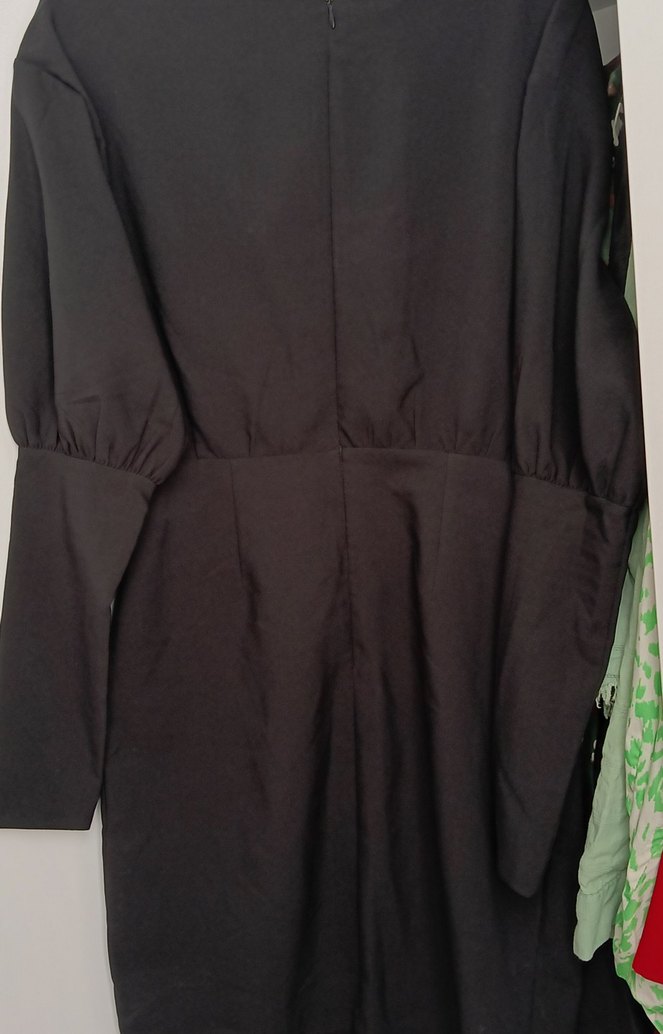 Uzun Kollu Siyah Drapeli Kadın elbise - Görsel 2